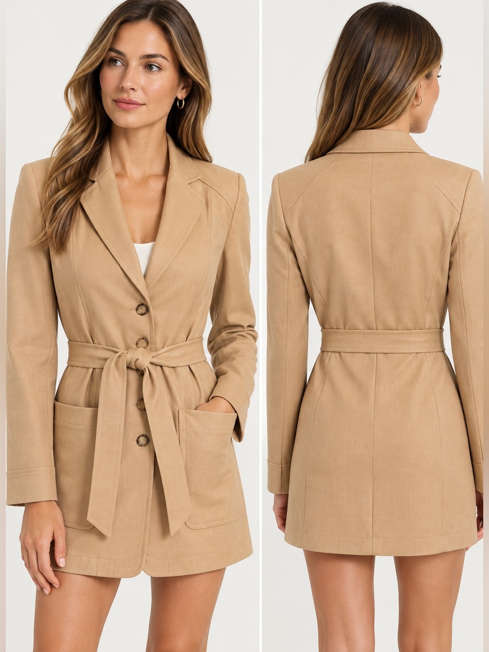 Vintage Escada Wool Blazer Dress Belted Jacket Dress Size 36 US 6